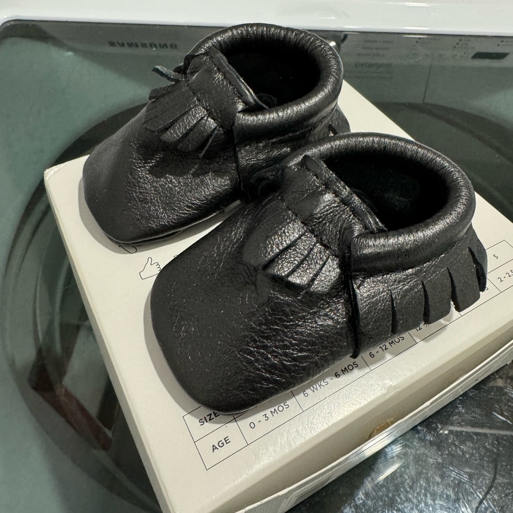 Freshly Picked - Black leather Moccasins soft soles size 1
